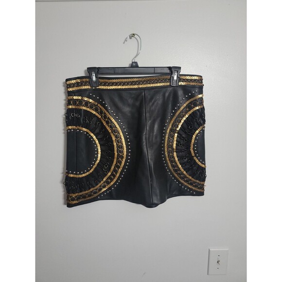 Nasty Gal Black Genuine Leather Silver Studded Mini Skirt Punk Bloggers FestivaL - Picture 2 of 8